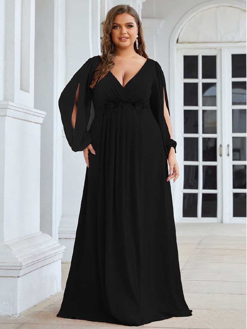 Élégante robe de soirée noire en mousseline de soie