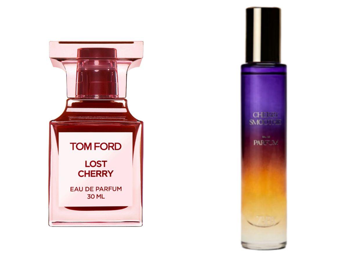 Bon équivalent de parfums chers: eau parfumée perdue cerise Tom Ford et smoothie de cerise à eau parfumée zara