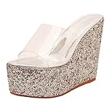 PVC PVC Cenaires Femmes Sandales Sandales Sandales Open Tive Summer Sexy Lady Clear Mules Mules Femme Slippers Chaussures Platform Transparent Bottom, Silver, 38,5 EU
