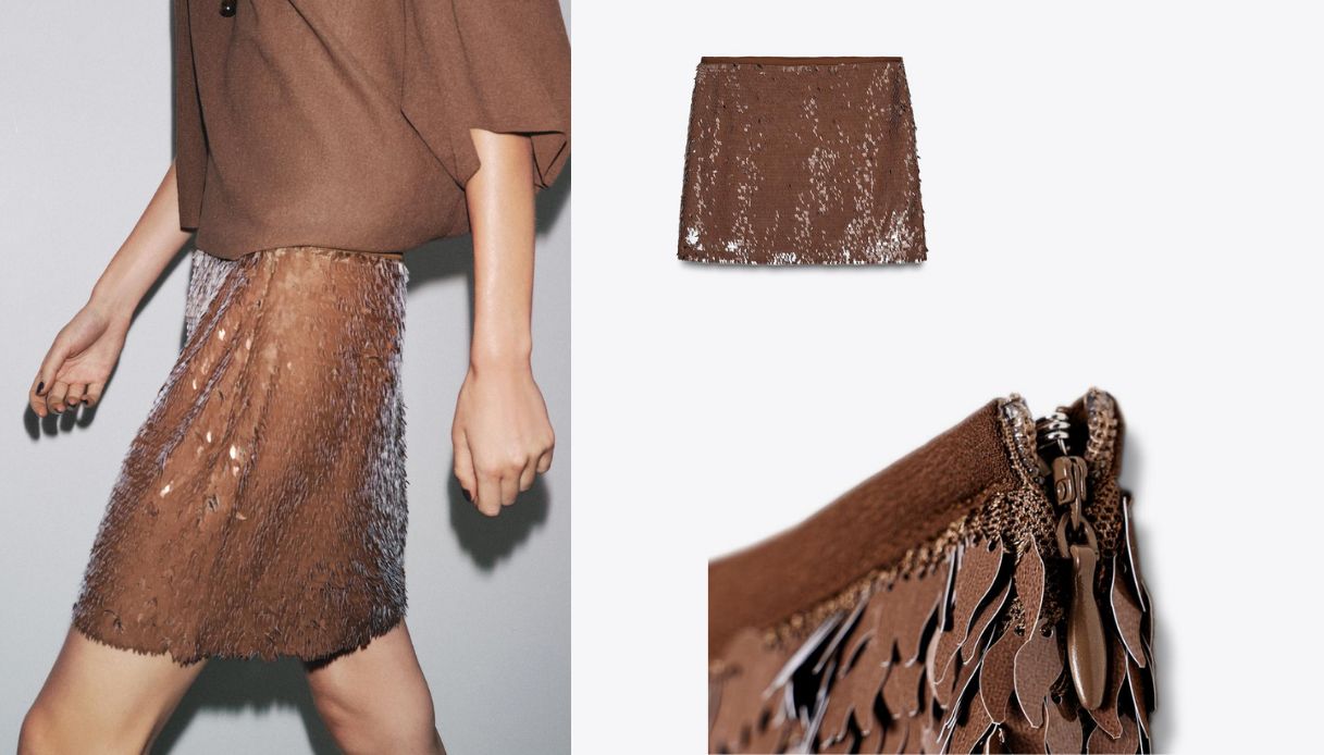 Zara Marrone Pailerttes Jupe