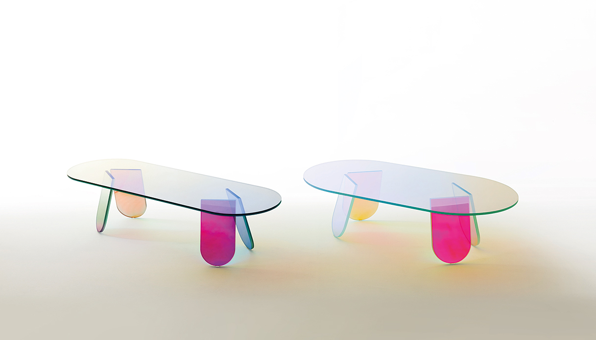Tables basses en verre Glas Italia de Patricia Urquiola, mobilier design proposé dans les soldes d'automne 2025.