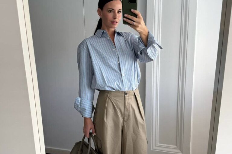Actualité chez Zara :  »Si je devais choisir un look comme uniforme de bureau, j&rsquo;opterais pour une chemise rayée, un pantalon paperbag et un sac en cuir »
